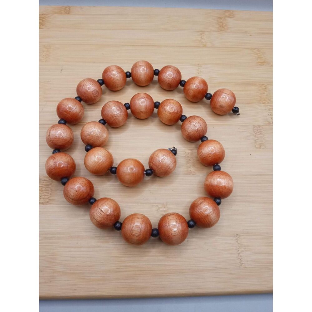 Vintage Chunky 22mm Burnt Orange BOHO Large Beaded /Small Black Spacers Necklace